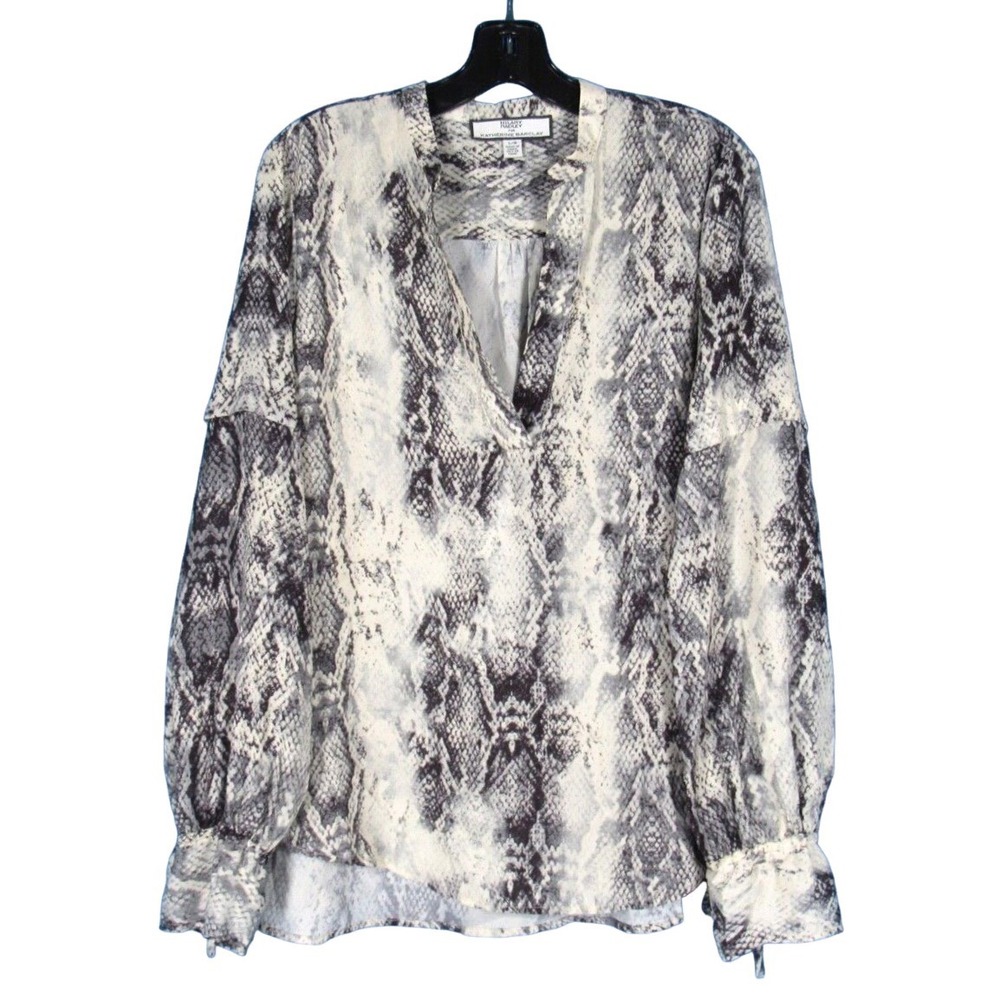 HILARY RADLEY Katherine Barclay GRAY/CREAM Snake Print GEORGETTE Blouse Top Sz L